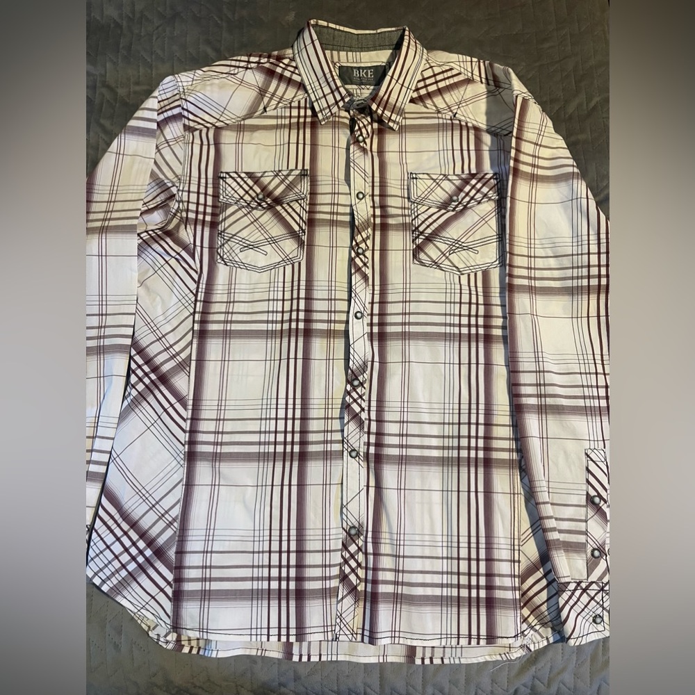 BKE l/s button‎ up pearl snap shirt mens size XXL NWOT brown/white